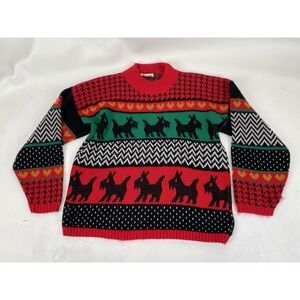 Vintage Adele Knitwear Knit Scotty Dog Christmas Sweater Womens 2XL Multicolor
